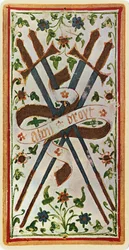 Il Quattro di Spade, facsimile di una carta dei tarocchi dal mazzo 